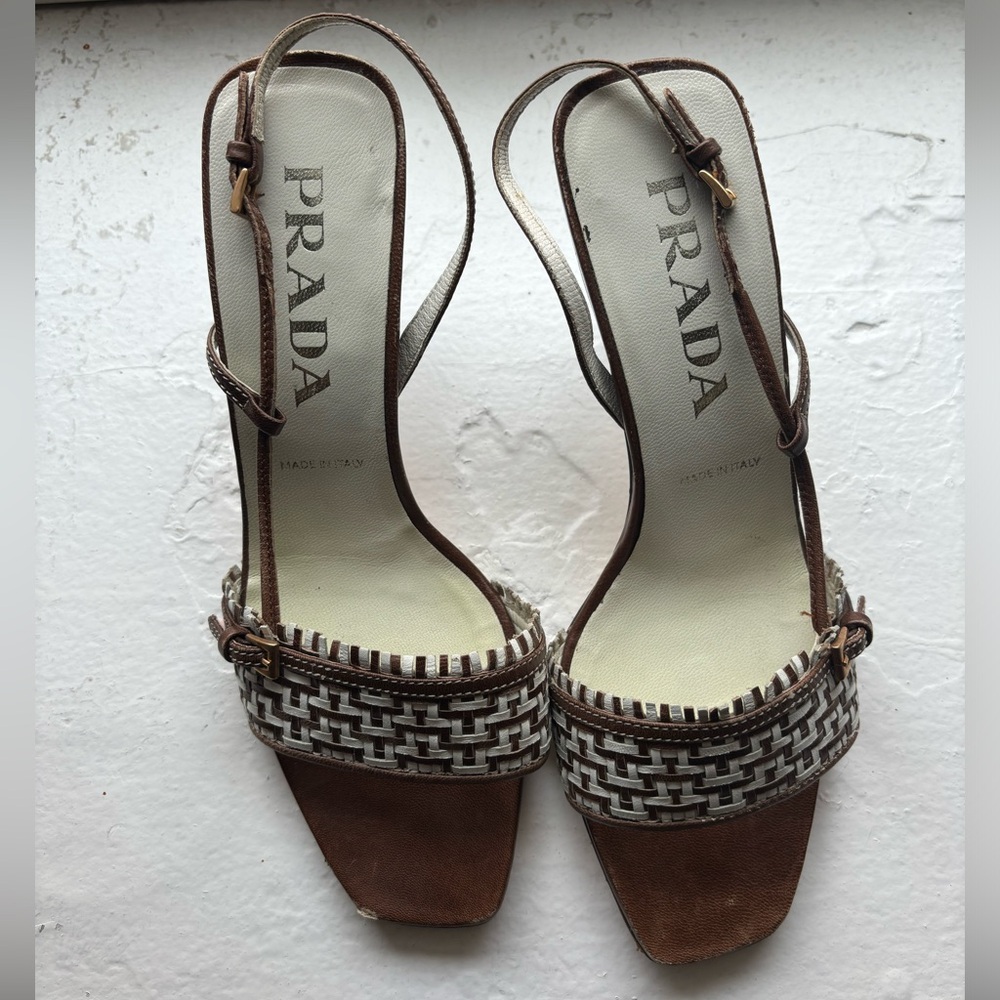 Prada Kitten Heel Open Toed Sling Backs
